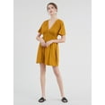 thumbnail image 5 of Made by Johnny Women's Airy Short Sleeve Kimono Style Deep V Neck Dress Top S-3XL Plus Size S MUSTARD, 5 of 6
