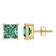 thumbnail image 2 of Rosec Jewels Princess Cut Created Green Sapphire Solitaire Stud Earrings for Women - AAAA Grade, 10K Yellow Gold, 2 of 6