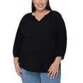 thumbnail image 5 of Nicole Miller Women's Notch Neck Raglan Sleeve Top Cotton Gauze Tunic Blouse-Black / S, 5 of 5
