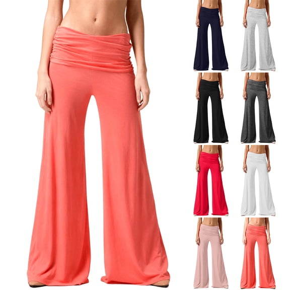 Inglocry Fold Over Pants Women Y2K Low Rise Bell Bottoms Yoga Pants Summer Beach Wide Leg Foldover Pants Lounge Flare Leggings Hot Pink M
