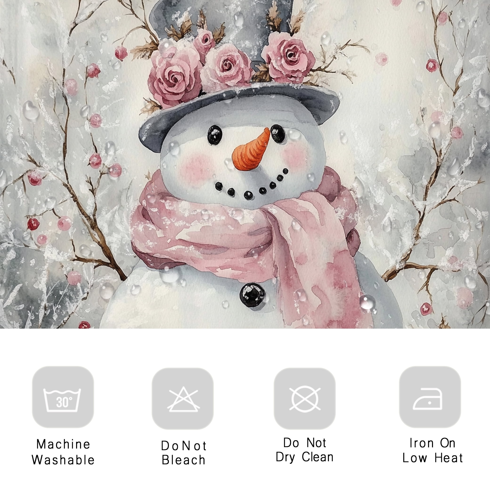NEONWE Pink Christmas Snowman Shower Curtain Watercolor Flower Winter Forest Rustic Holiday Art Bathroom Shower Curtain Home Decor Polyester Waterproof Fabric with 12 Pack Plastic Hook 72" X 72"