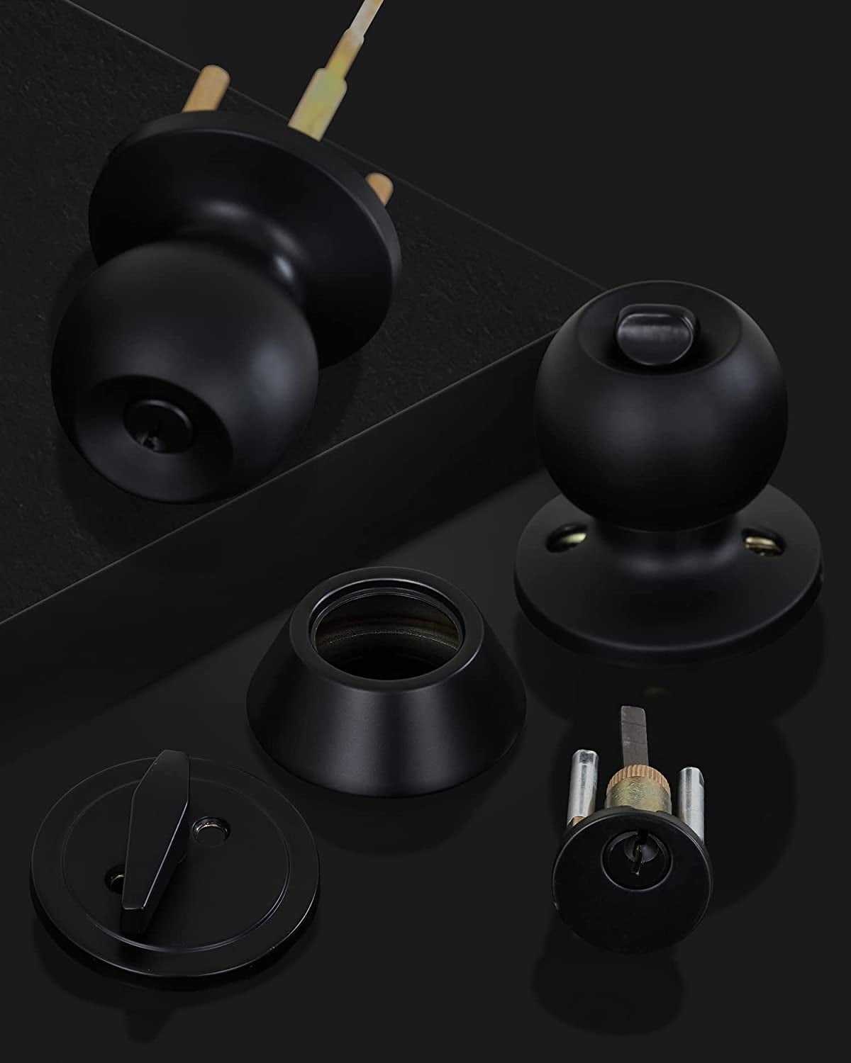 (4 Sets) All Keyed Same Entry Knobs&Single Cylinder Deadbolt for Exterior Front Doors, Round Ball Matte Black Finish Entry Door Lock with Same Keys