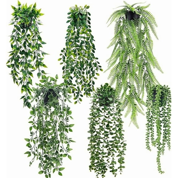 6-Piece Artificial Eucalyptus Vines Hanging Potted Plants for Indoor Decor