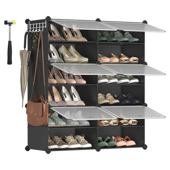 6-Cube Shoe Organizer: 24-Pair Capacity with Doors, Black - Perfect for Bedroom & Entryway