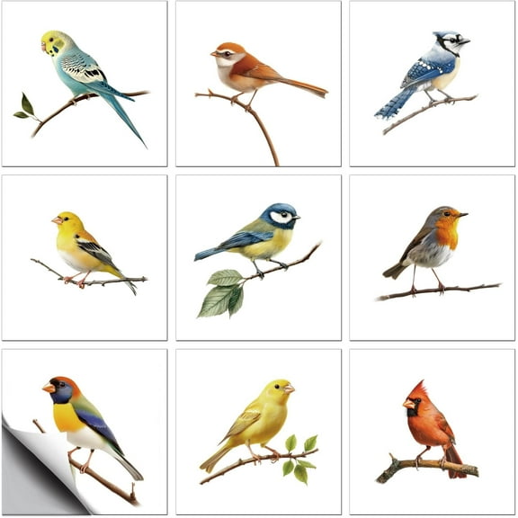 18pcs 9 styles PVC Wall Stickers Wall Decoration Bird 150x150x0.3mm 2pcs/style