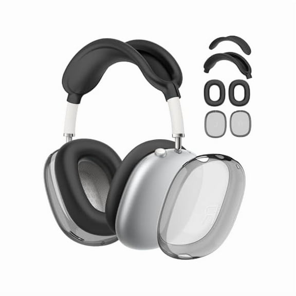 4 in 1 Kit for Apple AirPods Max Headphones, Clear Soft TPU Ear Cups Cover and Silicone Ear Pad Case Cover/Headband Cover for AirPods Max, Accessories Silicone Case for AirPods Max (Black)