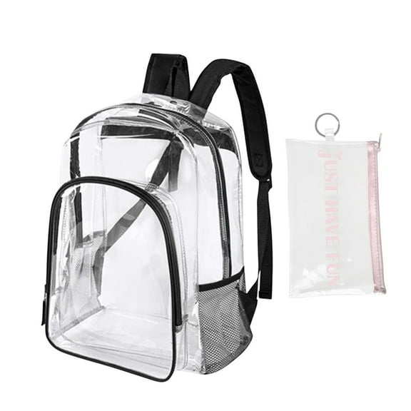 Wovilon Clear Backpack for Students - Black (12"X16"), Transparent See Through Backpack, Heavy Duty Plastic Backpack for School, Stadium, Travel, College, Back to School Supplies