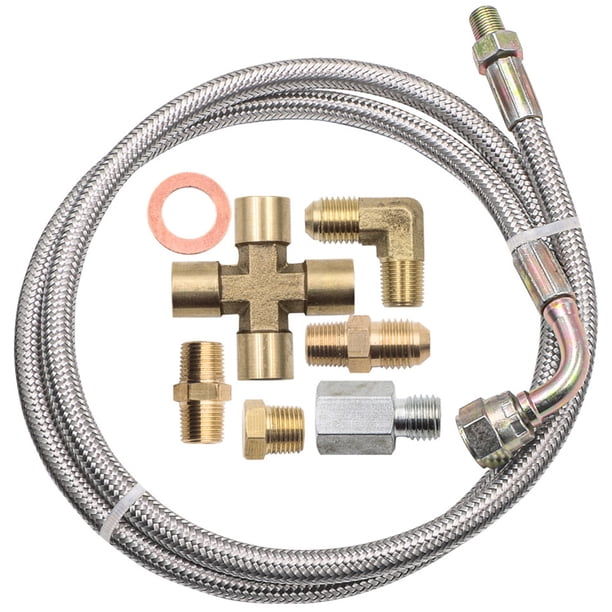 Muyoka Kit de línea de alimentación de aceite Turbo Kit de línea de retorno de aceite universal Kit de línea de drenaje de aceite con conector 1/8 NPT, 90 ° 4 AN a 1/8 NPT para T3, T4, T3/T4, T60, T61 Muyoka Hogar