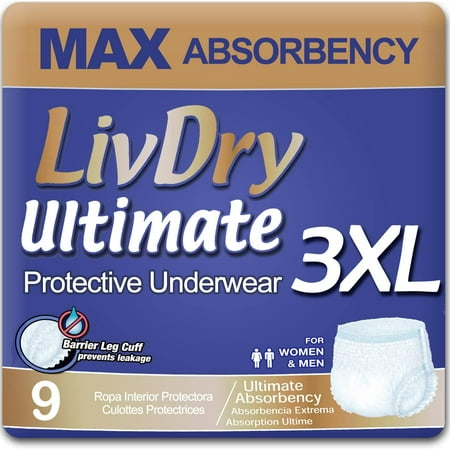 LivDry Unisex Adult Incontinence Underwear  Ultimate Comfort Absorbency (XXX-Large  9-Pack)