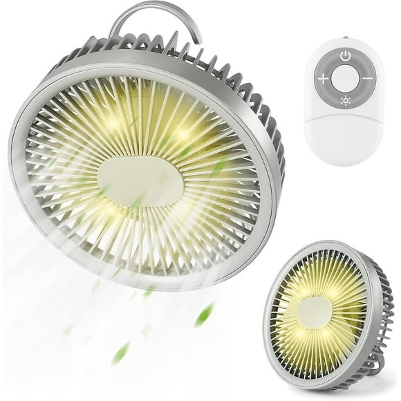 Mini Portable Hanging Fan, 180 Rotation Desk Fan with LED Lights, Convenient Magnetic Remote Control, 4 Speeds Quiet, USB Rechargeable for Home Campin