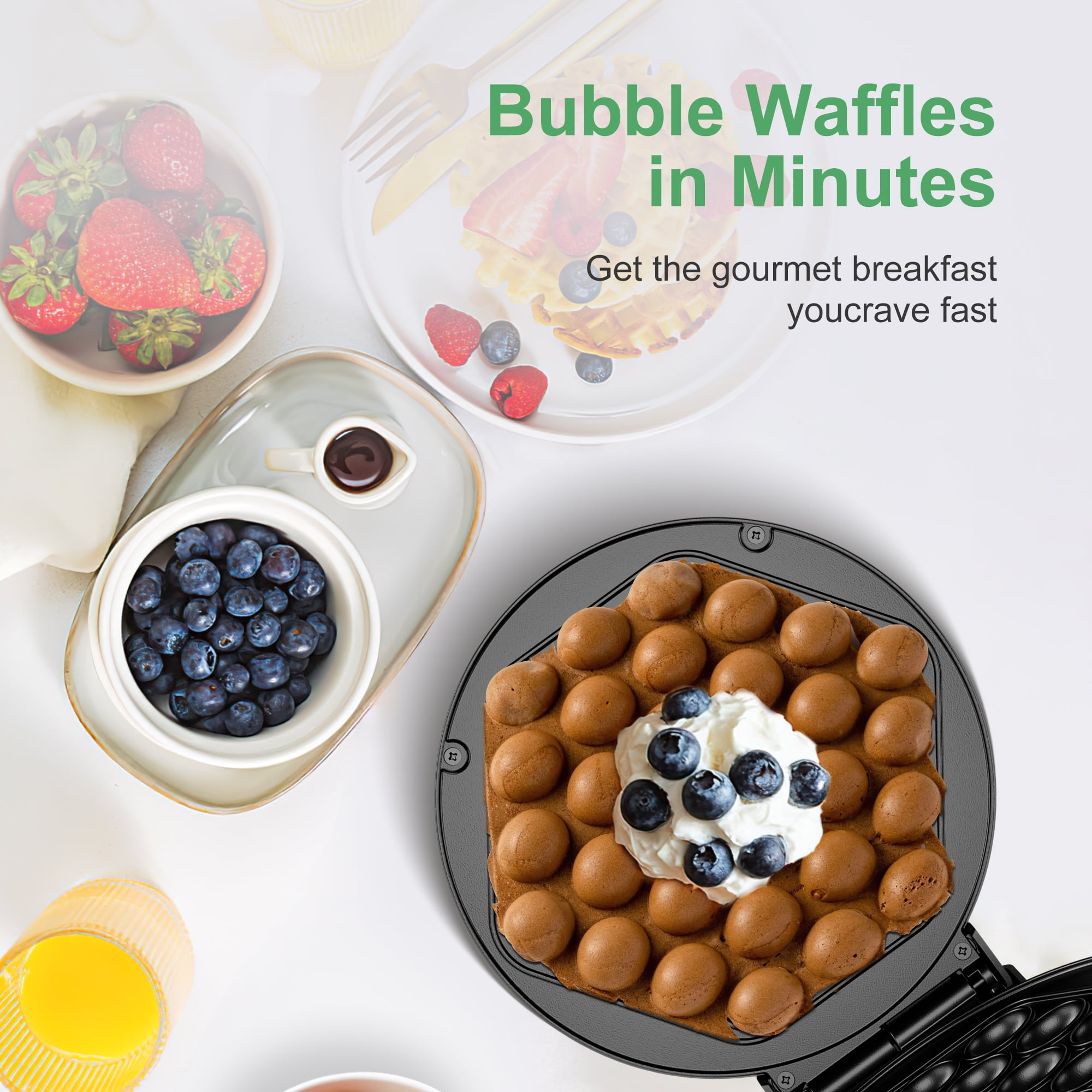 CACHOO Bubble Waffle Maker- Electric Non stick Hong Kong Egg Waffler Iron Griddle - Ready in under 5 Minutes(1200W, Black)