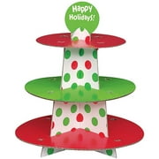 Angle View: Red and Green Polka Dots Christmas Cupcake Stand