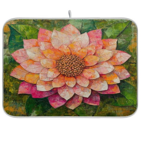 

WOBOGO King Flower Kitchen Drying Mat Heat Resistant Drainage with Non-Slip Rubber Backing Hides Stains Super Absorbent Easy to Clean 18×24in