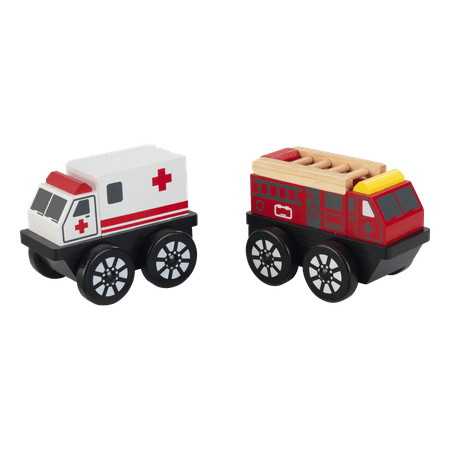 Wooden Toy Truck - KidKraft Wooden 2-Piece Rescue Vehicle Playset, Toy Ambulance and Fire Truck Cars