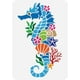 thumbnail image 1 of Plantilla reutilizable de caballito de mar de 8.3 x 11.7 pulgadas con diseño de caballito de mar, concha, estrella de mar, coral y otros animales marinos. Tema de verano del océano y vida marina., 1 of 9