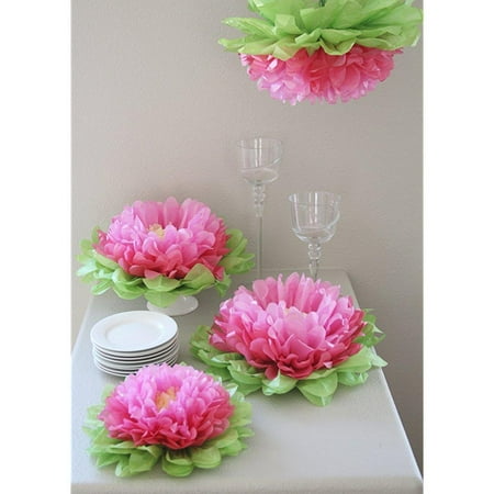 Girls Party Decorations Set Of 7 Mixed Pink Tissue Paper Flowers