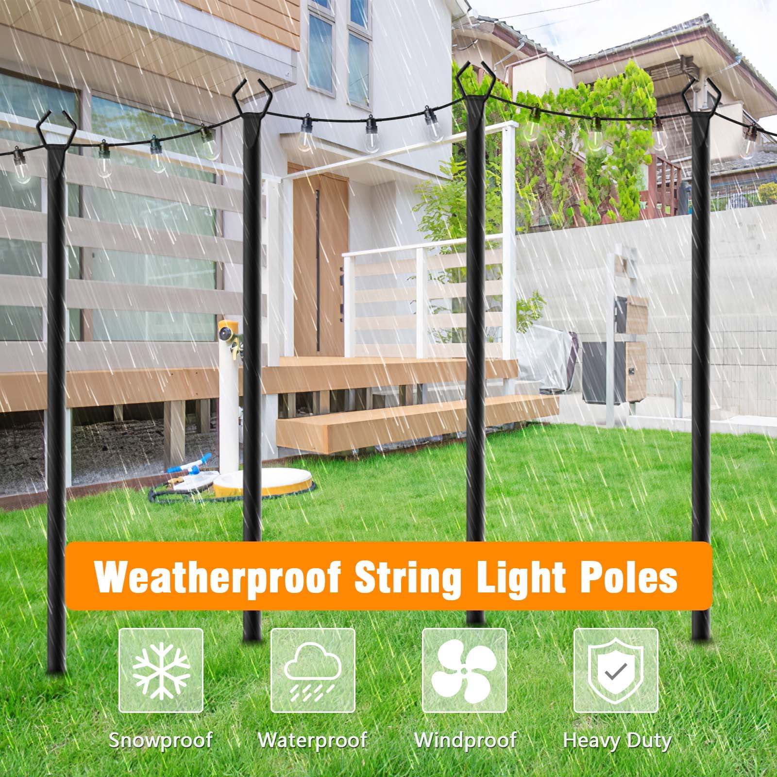 2Pack 10FT Outdoor String Light Poles with Fence Brackets, Heavy Duty Metal Light Stand for Hanging String Lights, Weatherproof Deck Patio Backyard Garden Light Pole for Wedding Party Holiday Decor