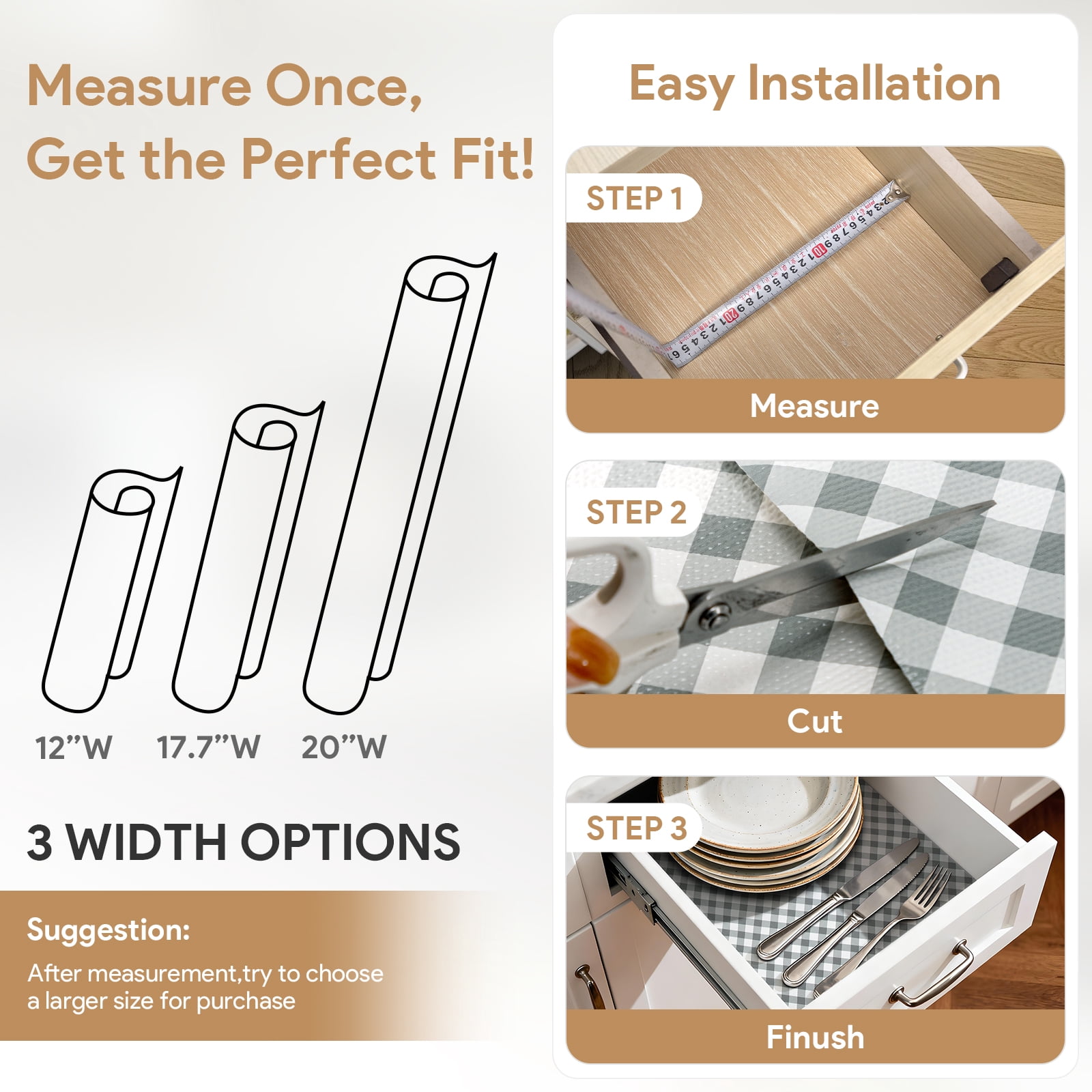 RAY STAR 12x120 Inch Shelf Liner Non Slip, Non Adhesive Drawer Liner, Waterproof Shelf Liners for Kitchen Cabinets