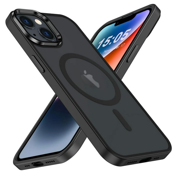 Funda TEKKU Matte Style para iPhone 15 PLUS Trans Negra compatible con MagSafe
