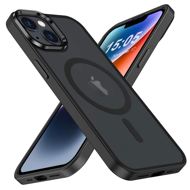 Funda TEKKU Matte Style para iPhone 15 PLUS Trans Negra compatible con MagSafe
