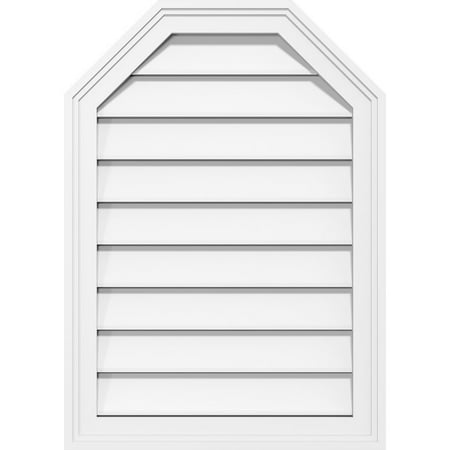 

20 W x 14 H Octagonal Top Surface Mount PVC Gable Vent: Functional w/ 2 W x 1-1/2 P Brickmould Frame