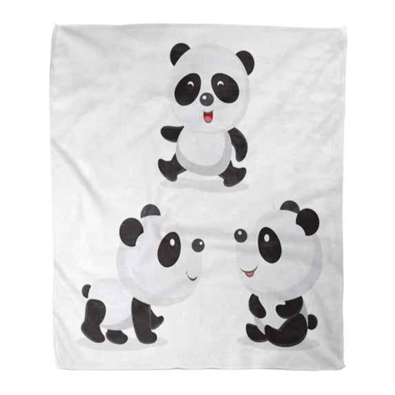 SIDONKU Flannel Throw Blanket Black Adorable Panda Bear of Cute Baby Collection White Soft for Bed Sofa and Couch 50x60 Inches
