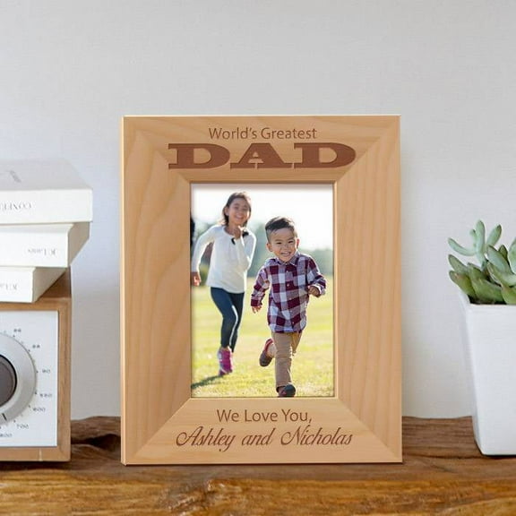 World's Greatest Dad Personalized Wooden Picture Frame 3 1/2" x 5" Brown (Vertical)