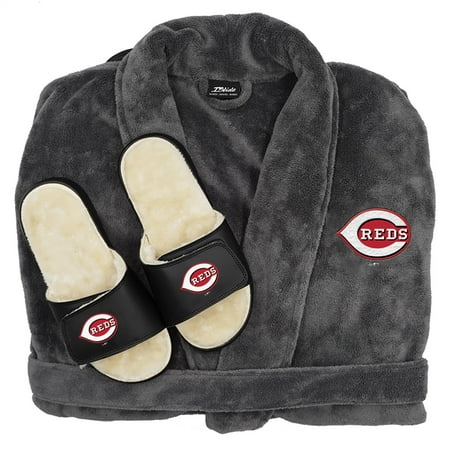 

ISlide Gray Cincinnati Reds Faux Fur Slide Sandals & Robe Bundle