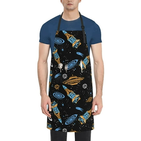 

Rateoe Space Rockets Aprons with Pocket Men Womens Aprons Waterproof Adjustable Cooking Aprons for Kitchen Gardening and Salon