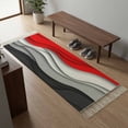 thumbnail image 5 of Area Rug with Tassels 2' x 4', Red Gray Color Blocks Kitchen Runner Rug for Hallway Bedroom Throw Rugs, Gradient Abstract Geometric Soft Door Mat for Bathroom Entrance Living Room, 5 of 9