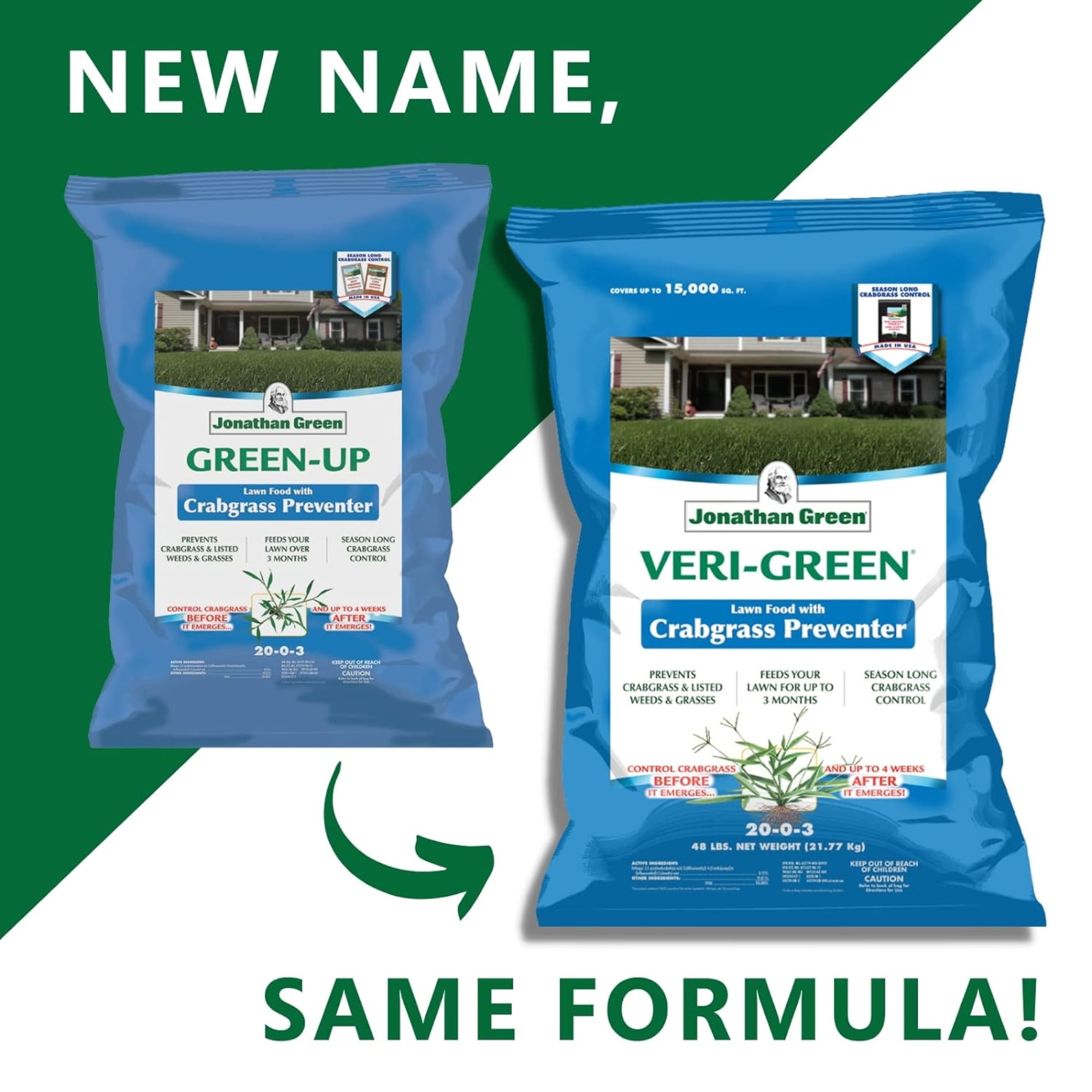 Jonathan Green 16000 Veri-Green Crabgrass Preventer Plus Fertilizer - 20-0-3 Lawn Fertilizer & Crabgrass Killer 5,000 Sq. Ft.