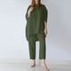 thumbnail image 2 of Camisas Para Mujer Trajes Casuales de 2 Piezas Mangas Tres Cuartos Tops de Lino Y Algodón Pantalones Cortos Ajustados Conjuntos de Cuello Redondo Odeerbi ODB124221, 2 of 8