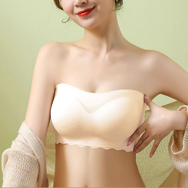 Strapless Bra for Women Push Up Bandeau Straps Wireless Clear
