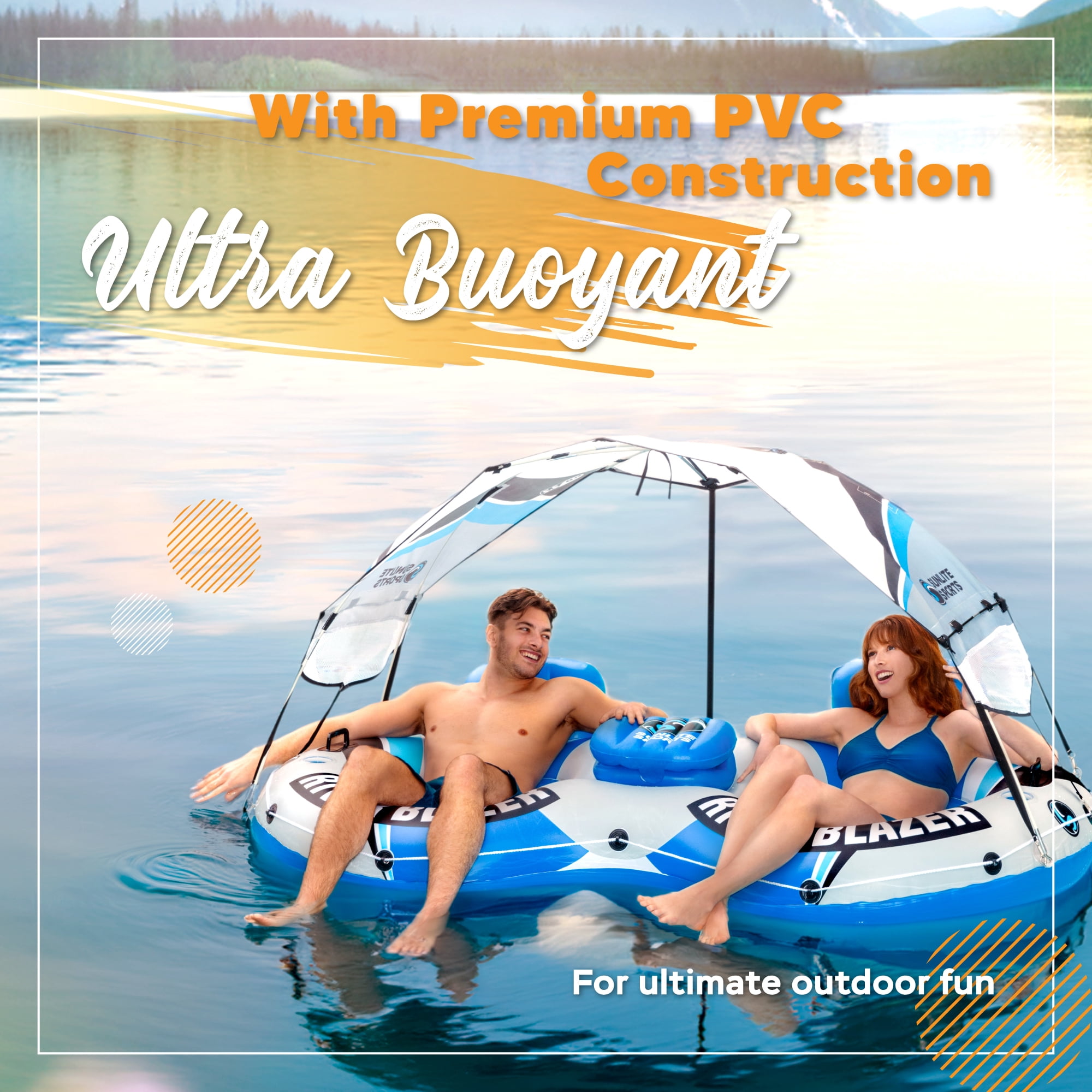 Sunlite Sports Heavy Duty River Tube Pool Floats with Built-in Cooler & Detachable Canopy