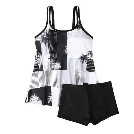 Arnsht Women s Printed Tummy Control Tankini Sets for Two Piece Bikini Swimsuits Blouson Tank Top with Boyshorts Bathing Suits White M