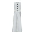 thumbnail image 5 of Wensltd Womens Solid Color V-neck Sleeveless Vest High Waisted Wide Leg Pants Set, 5 of 7