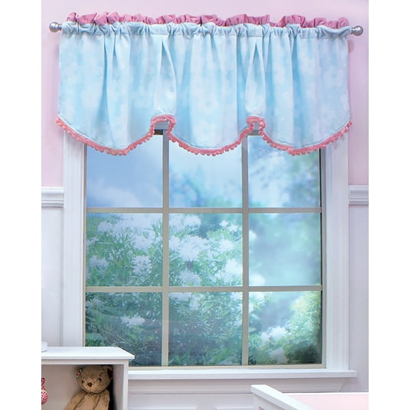 Aqua Floral & Pink Trim Window Valance