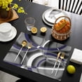 thumbnail image 3 of Blue Geometric Placemats Set of 6, Grey Vintage Neutral Abstract Striped Art Placemats for Dining Table, Place Mats for Kitchen Tabletop, Waterproof Wipeable Dining Table Mats Set, 3 of 9