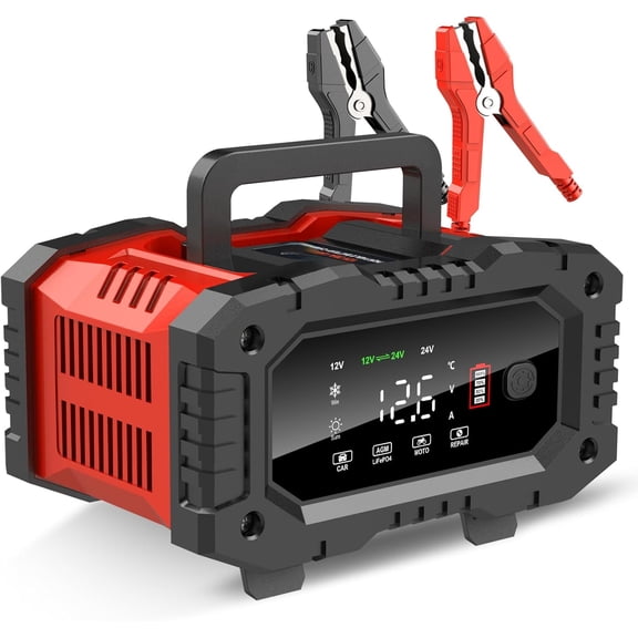 Battery Charger 0-20A 12V/24V LiFePO4 Lead Acid Fully Automatic Battery Maintainer, Car Battery Trickle Charger Automotive w/Battery Repair, Winter Mode, for AGM, STD,Gel, Deep Cycle Batteries