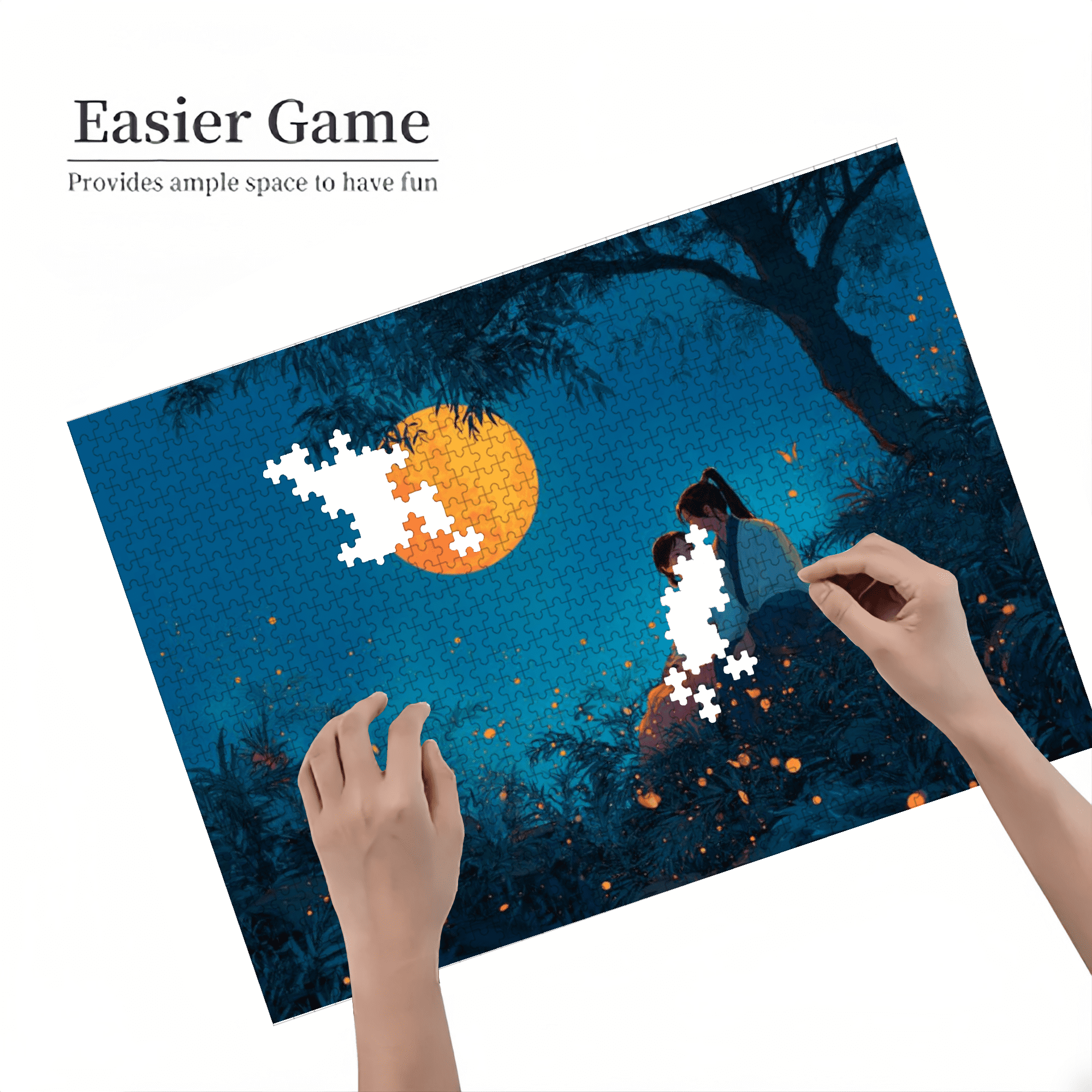 A Box of 1000pcs Adult Jigsaw Puzzle Featuring a "Starlight in the Trees" Design, High Difficulty Level, Suitable for Adults, Family Entertainment.29.4*19.6 in