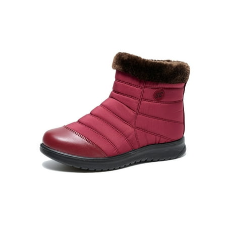

Gomelly Ladies Fuzzy Booties Round Toe Winter Shoes Plush Lining Snow Boots Non-skid Comfort Shoe Outdoor Cold Weather Ankle Bootie Red 7.5