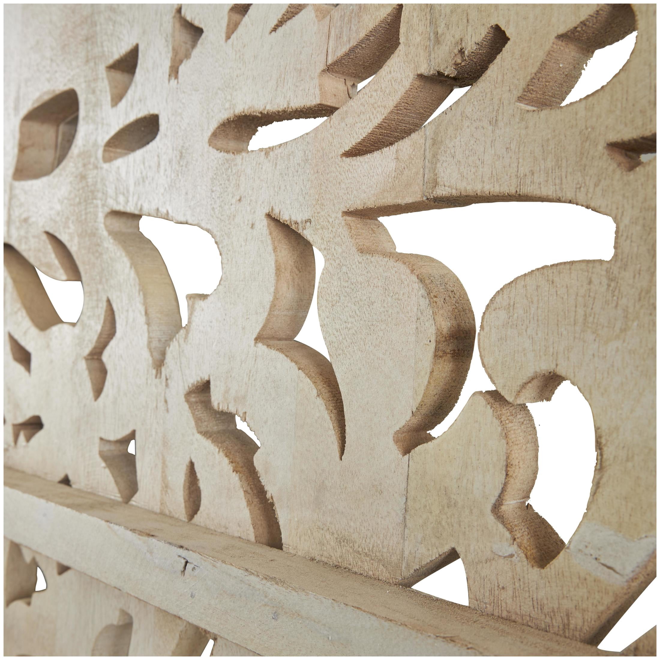 DecMode White Mango Wood Large Carved Tree Wall Decor with Scrollwork