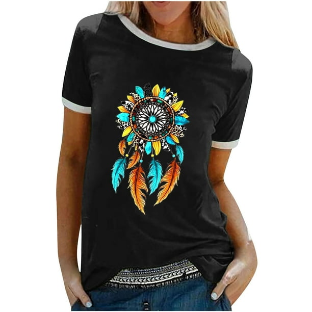 Camiseta holgada cómoda debajo de la cintura con cuello redondo y estampado elegante para mujer, blusa de manga corta, Tops informales OAVQHLG3B Store lin121212