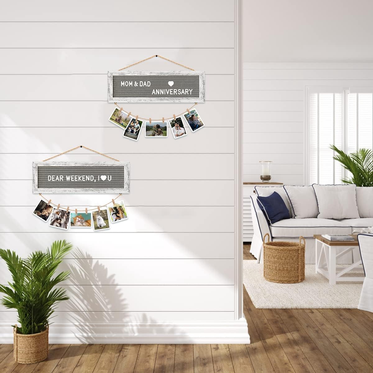 CJIAWYS Picture Frames Hanging Display Wooden Board, Felt Letter Board with 340 Letters and 15 Clips, Photo Frames Collage Wall Decor for Family Birthday Christmas Party Gifts