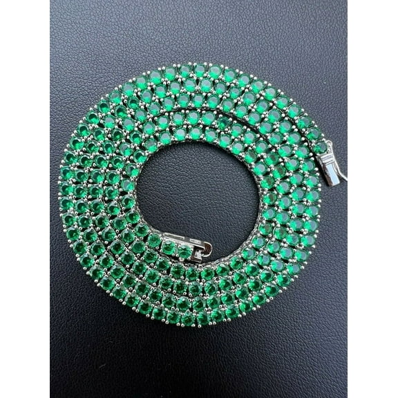 Emerald Round Tennis Necklace,Yellow Gold plated over sterling silver Emerald Tennis Necklace
