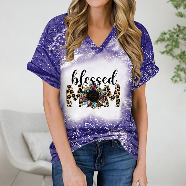 Fiudx Ofertas de La Semana Camiseta Holgada Estampada con Cuello En V y Manga Corta para Mujer