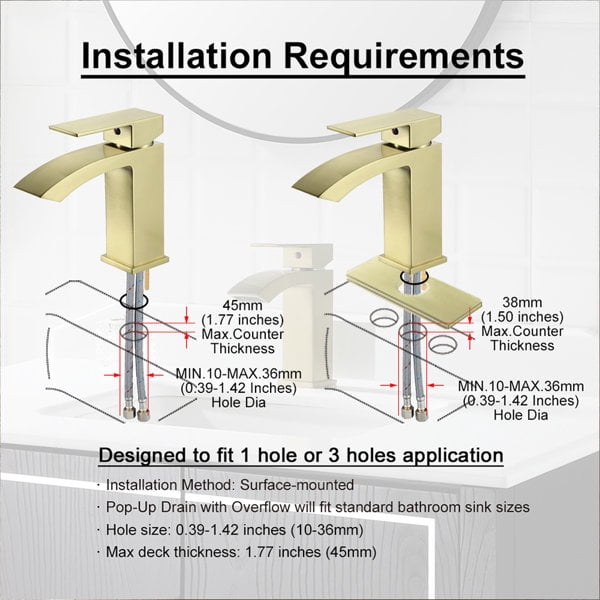 EZANDA Single-Hole Single-handle Bathroom Faucet with Drain Assembly,Brushed Gold