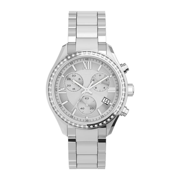 Timex Women's Standard Chronograph 38mm Watch – Silver-Tone Case Silver-Tone Dial Silver-Tone Bracelet