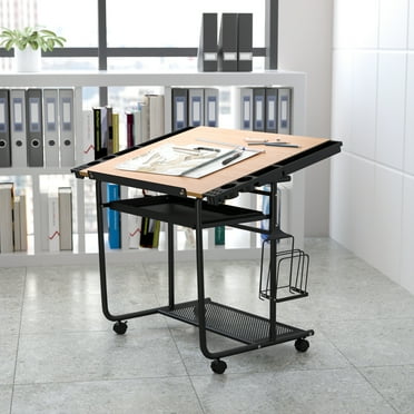 Emma   Oliver Adjustable Drawing and Drafting Table with Dual Wheel Casters