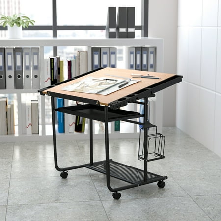 UPC: 0812581012330 | Flash Furniture Adjustable Drawing and Drafting Table with Black Frame and Dual Wheel Casters